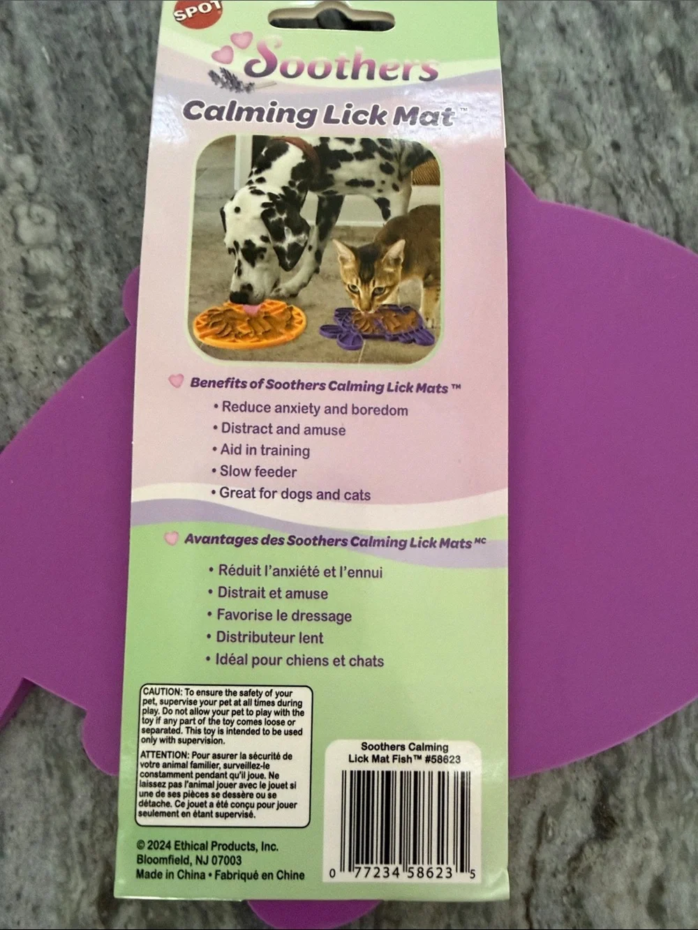 Soothers Calming Lick Mat for Cats & Dogs - Purple Fish Design
